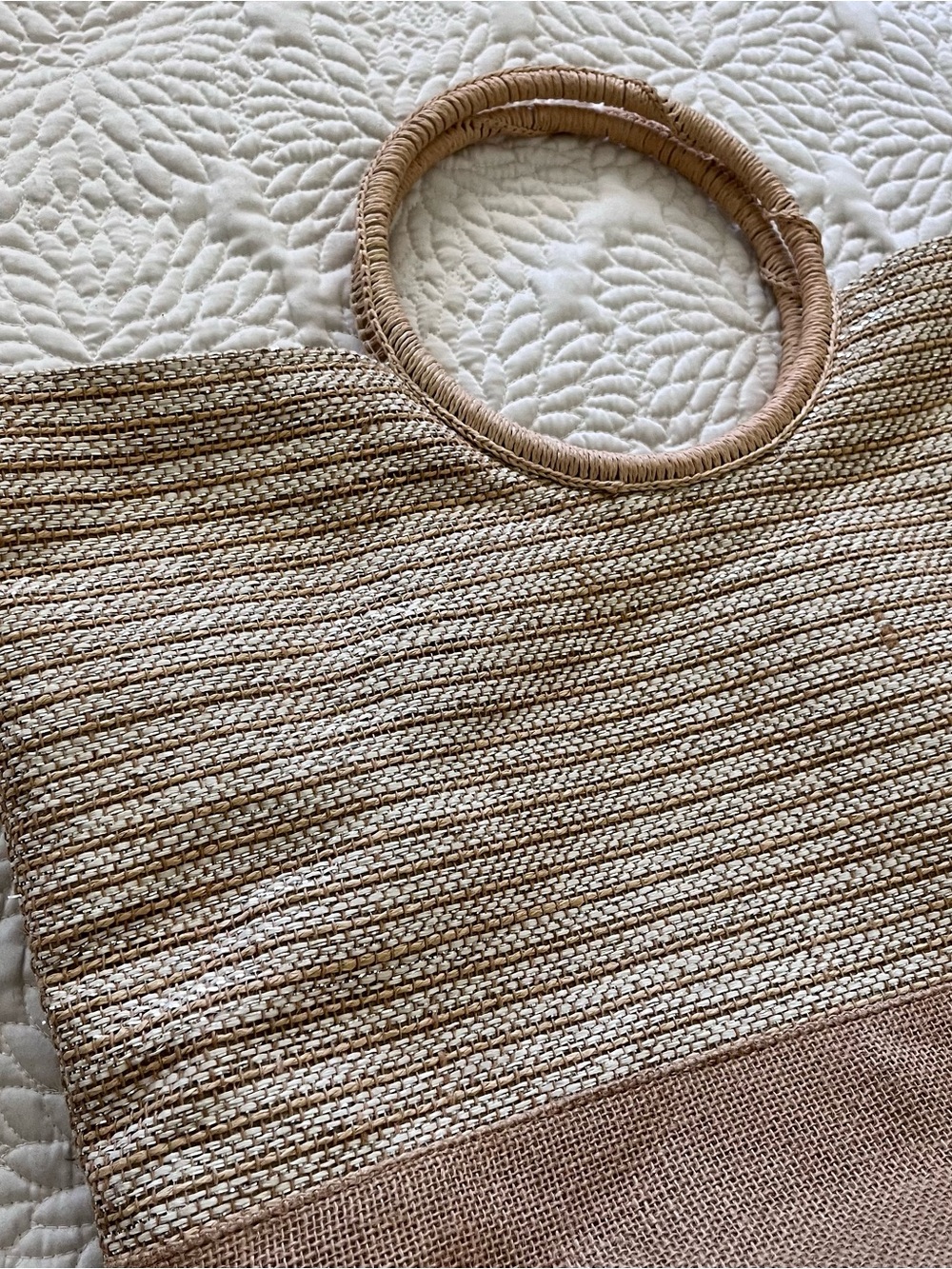 Neutral Woven Circle-Handle Tote Bag - Picture 4 of 13